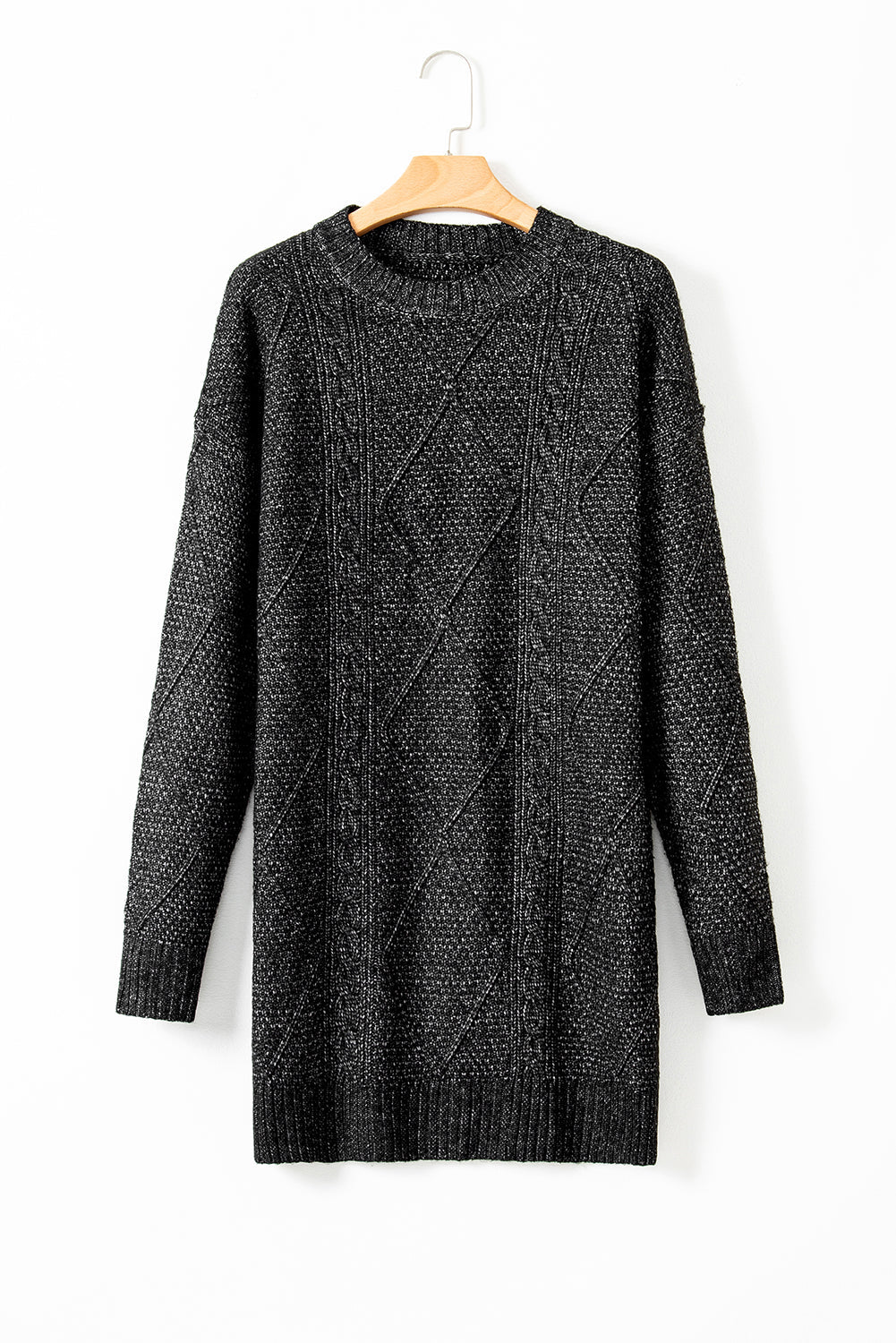 Cable Knit Sweater Dress in Black