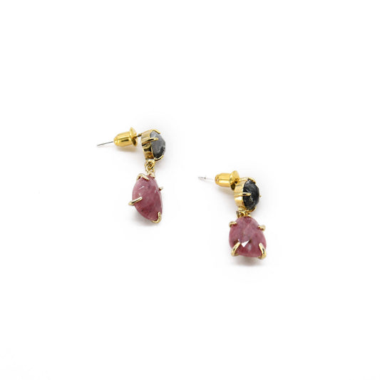 Red wood line gemstone Earring