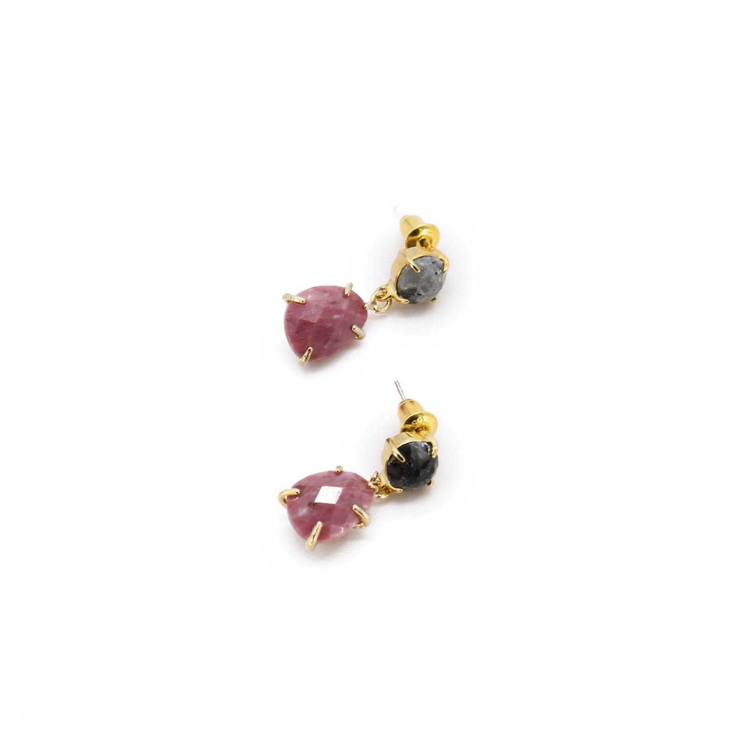 Red wood line gemstone Earring