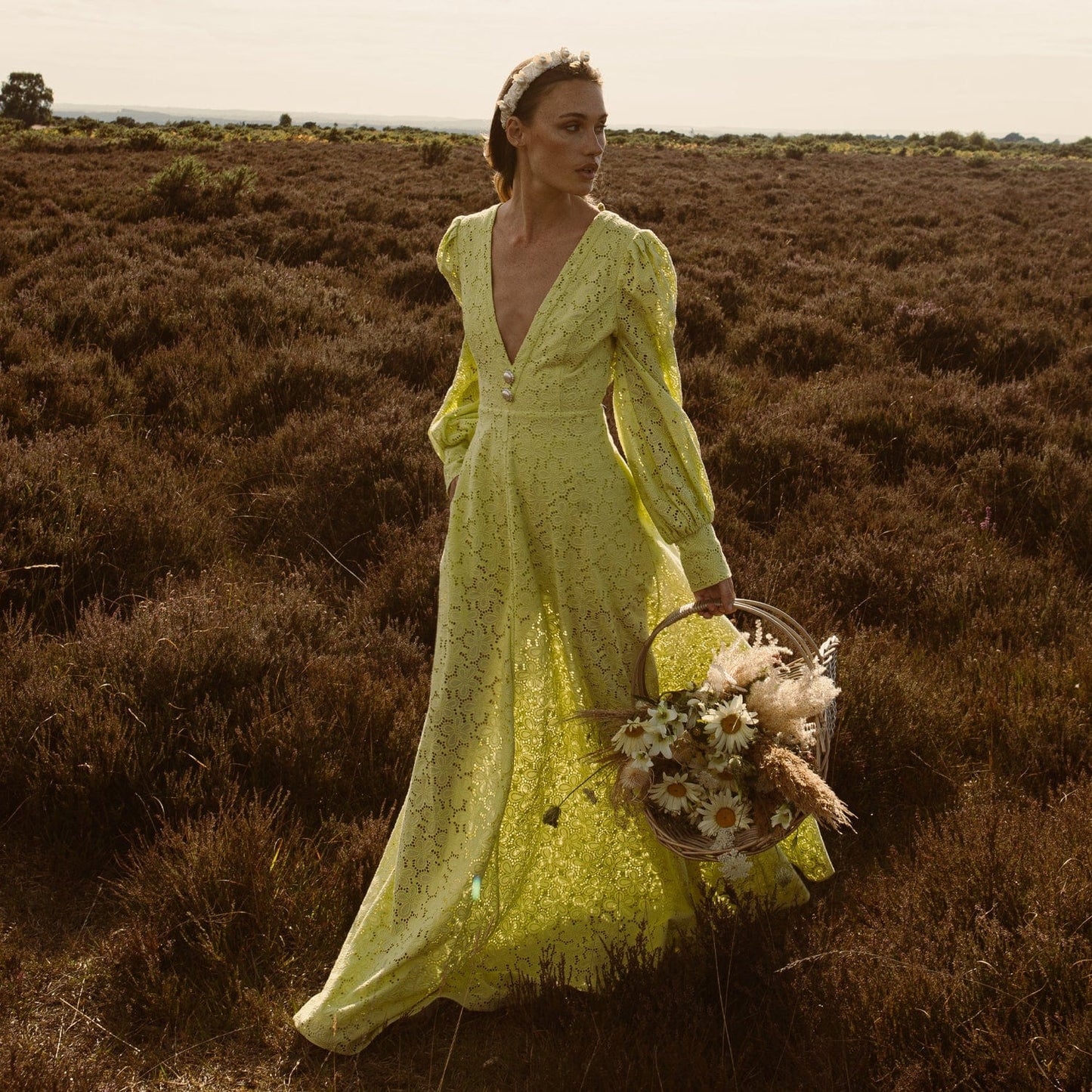 Verna Lime Green Eyelet Long Dress