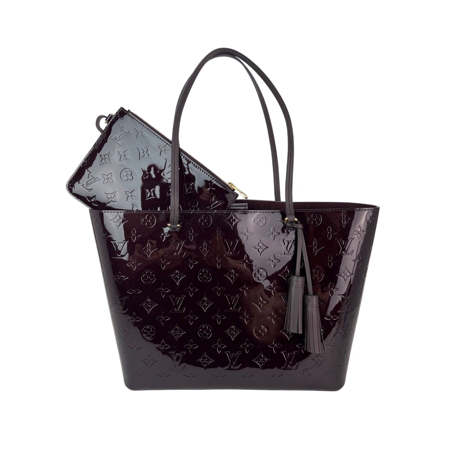 Louis Vuitton Vernis Long Beach MM Amarante Tote and Pouch Bag
