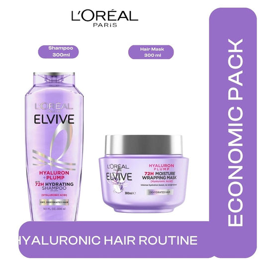 Loreal Elseve Hydra [Hyaluronic] 72 Hour Moisture Plumping Mask 300 ml + Loreal Elseve Hydra [Hryaluonic] Moisture Filling Shampoo 300 ml