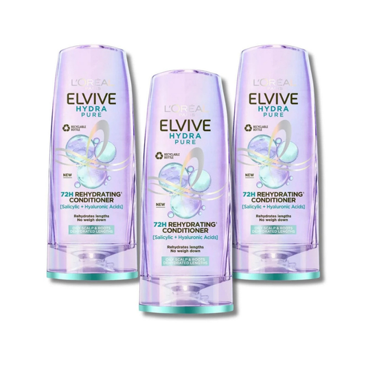 Loreal Elseve Hydra [Hyaluronic] Pure Salicylic Acid Anti-Oil Purifying Conditioner 250 ml 3 Pack