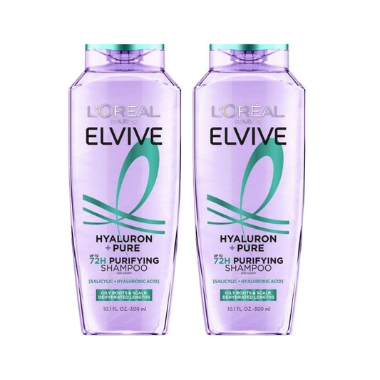 Loreal Elseve Hydra [Hyaluronic] Pure Salicylic Acid Anti-Oil Purifying Shampoo 300 ml -2 Pack