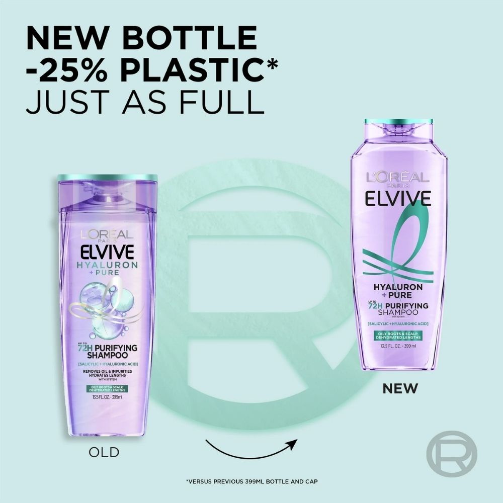 Loreal Elseve Hydra [Hyaluronic] Pure Salicylic Acid Anti-Oil Purifying Shampoo 300 ml -3 Pack