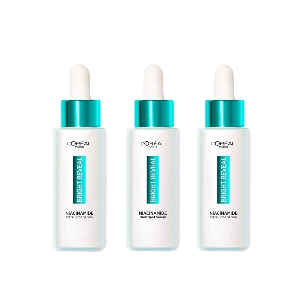 Sérum anti-taches Bright Reveal de L'Oréal Paris 7,5 % niacinamide 30 ml, lot de 3