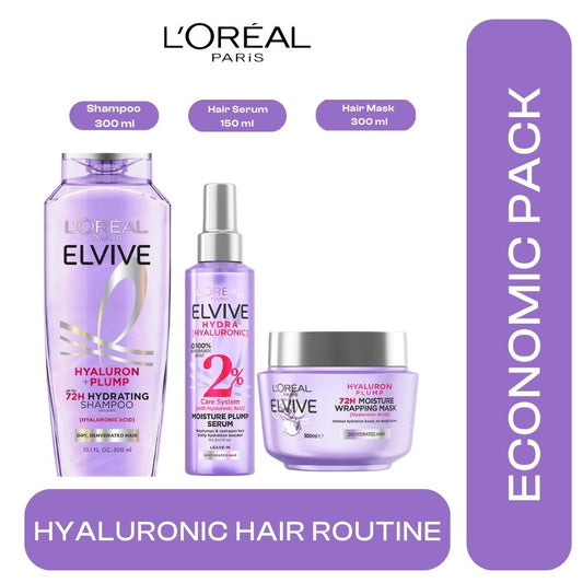 Loreal Paris Elseve (Elvive)Hydra [Hryaluonic]3 Economic Pack Shampoo,Hair Mask and Hair Serum Set