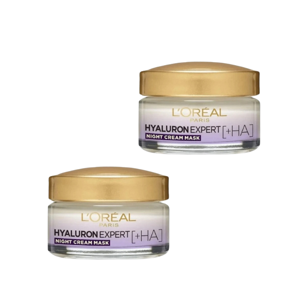 Lot de 2 masques crème de nuit hydratants Hyaluron Expert Skin de L'Oréal Paris 50 ml