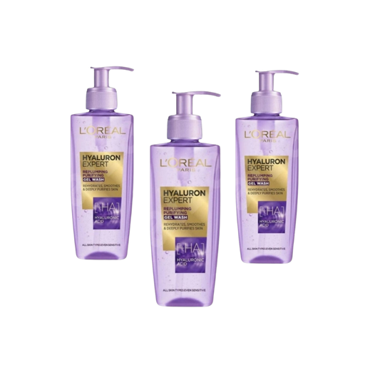 Loreal Paris Hyaluron Expert Skin Plumping Purifying Cleansing Gel 200 ml 3 Pack