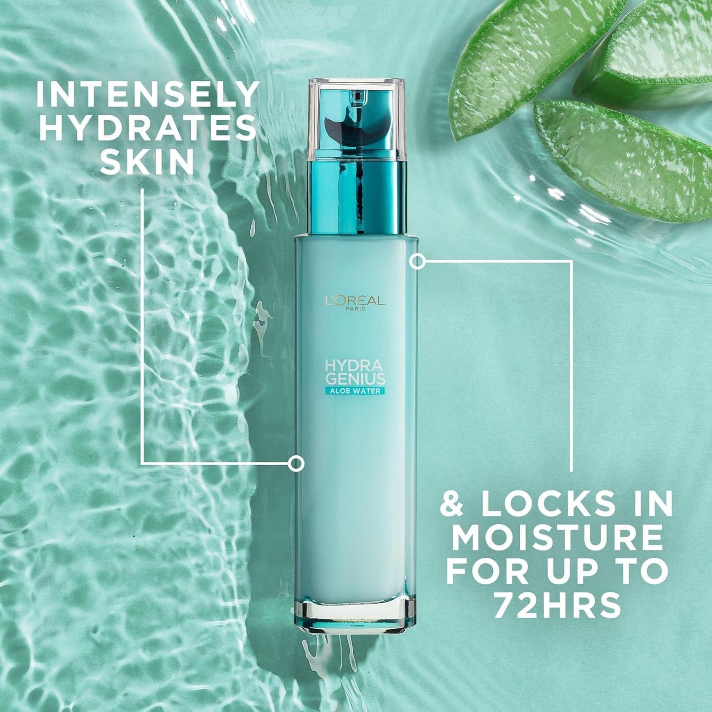 Hydra Genius de L'Oréal Paris, crème hydratante liquide à l'acide hyaluronique et à l'aloe vera pour peaux normales à mixtes, 70 ml, lot de 2