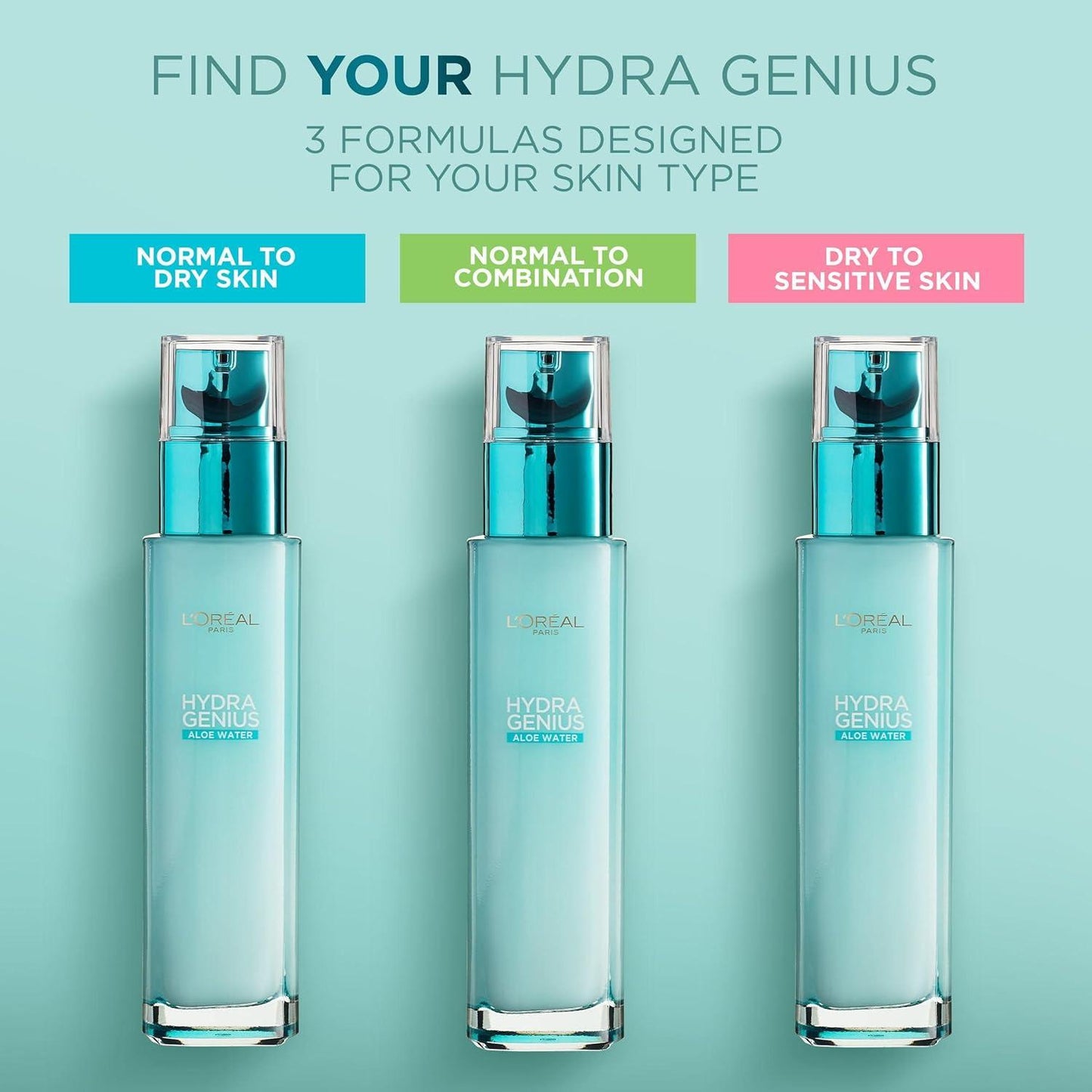 Hydra Genius de L'Oréal Paris, crème hydratante liquide à l'acide hyaluronique et à l'aloe vera pour peaux normales à mixtes, 70 ml, lot de 2