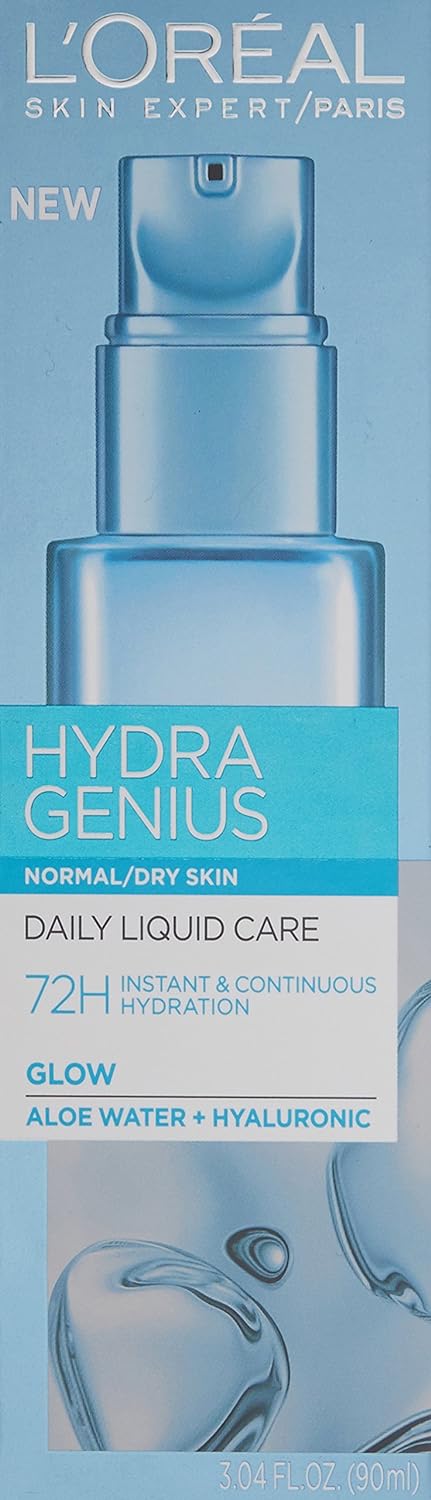 Loreal Paris Hydra Genius Hyaluronic Acid + Aloe Vera Liquid Moisturiser for Normal to Dry Skin, 70ml 2 Pack