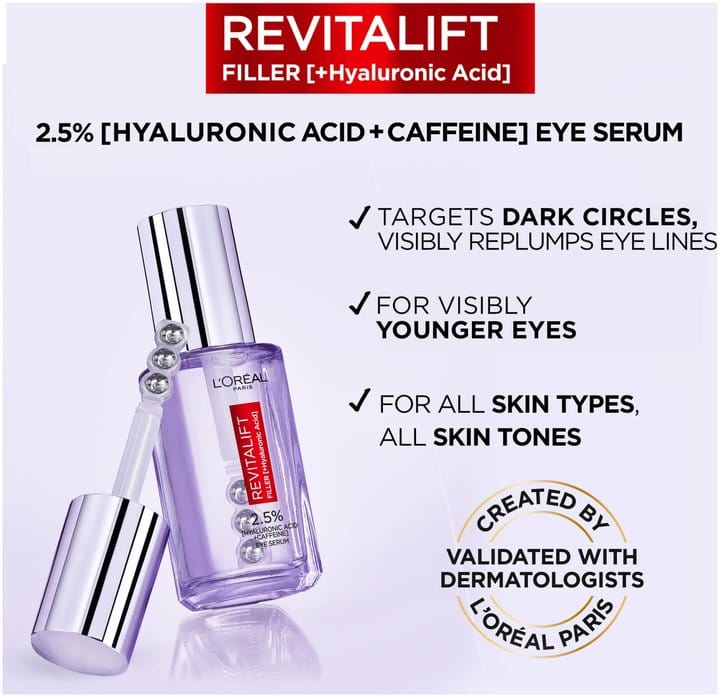 Loreal Paris Serum Revitalift Filler Hyaluronic Acid Eye Serum 20 ml 3 Pack