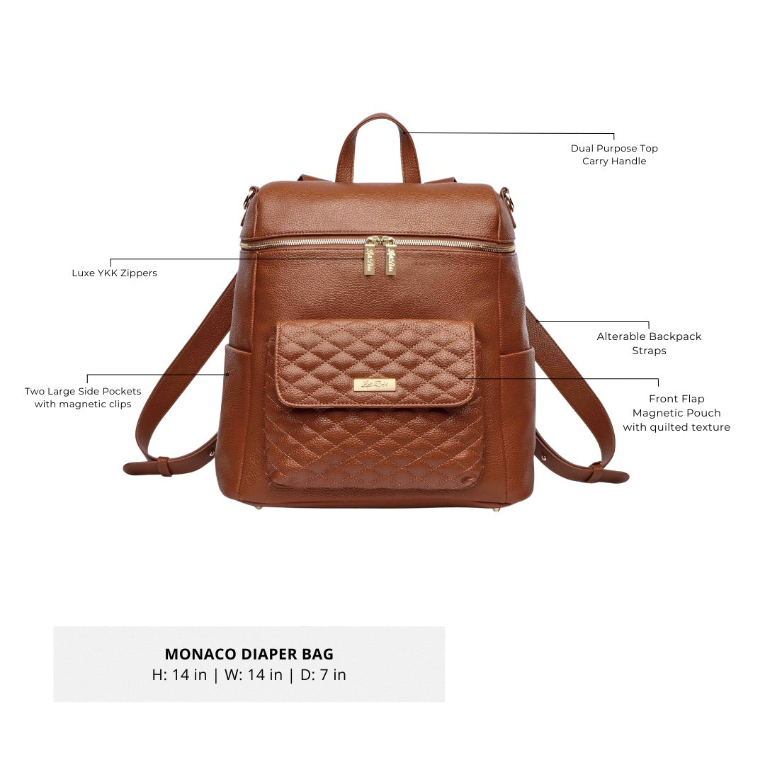 Monaco Diaper Bag | Caramel Brown