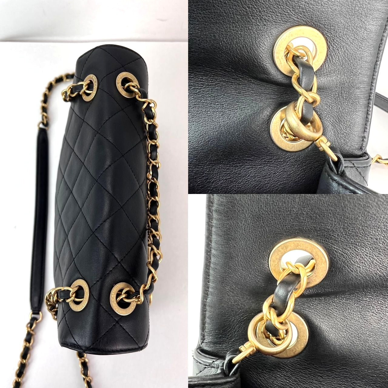 Sac à bandoulière à rabat noir matelassé en cuir de veau Chanel