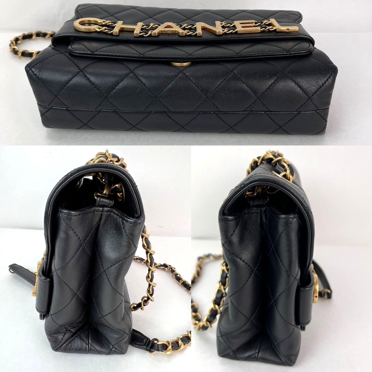 Sac à bandoulière à rabat noir matelassé en cuir de veau Chanel