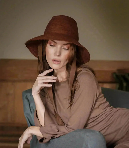 MEG Jute Straw Hat - Burnt Sienna | Tall Crown & Linen Lining
