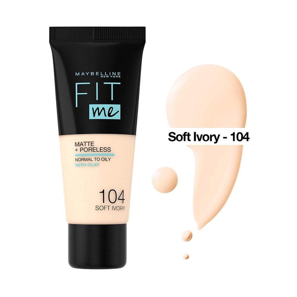 Maybelline Fit Me Matte+Poreless Foundation No:104 Soft Ivory 30ml -2 Pack