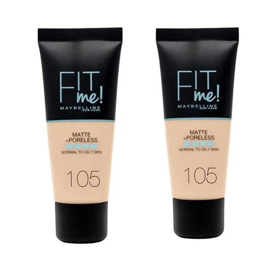 Maybelline Fit Me Matte+Poreless Foundation No:105 Natural Ivory 30ml -2 Pack