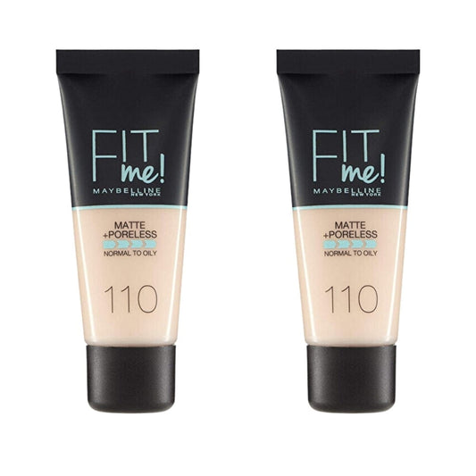 Fond de teint Maybelline Fit Me Matte+Poreless n° 110 Porcelaine 30 ml - Lot de 2