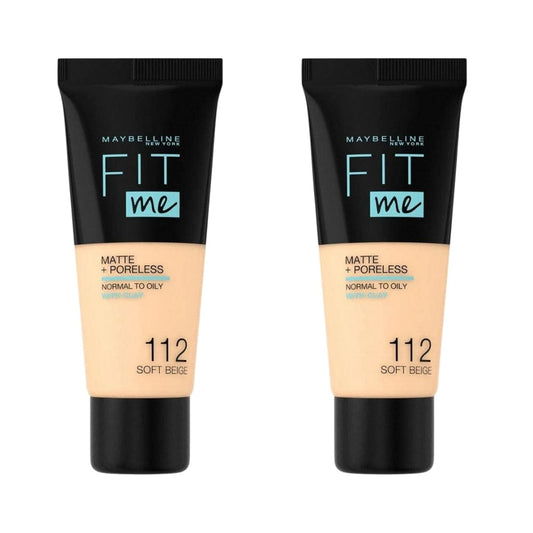 Maybelline Fit Me Matte+Poreless Foundation No: 112 Soft Beige 30ml -2 Pack