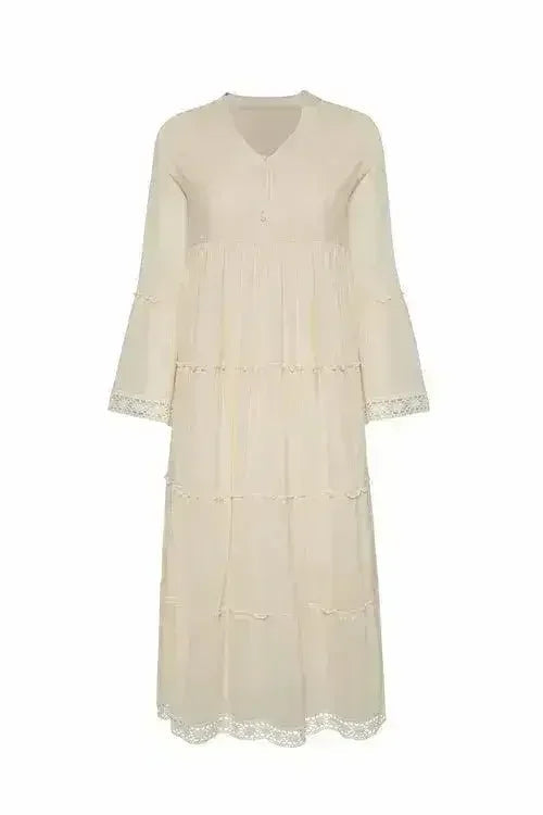 MIKA Natural Maxi Dress | Boho Peasant Style | Femstylo