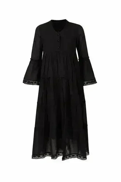 MIKA Black Maxi Dress | Boho Peasant Style | Femstylo