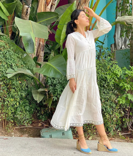 MIKA Natural Maxi Dress | Boho Peasant Style | Femstylo