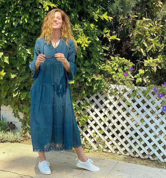 MIKA Cotton Maxi Dress - Petrol | Boho Peasant Style | Femstylo
