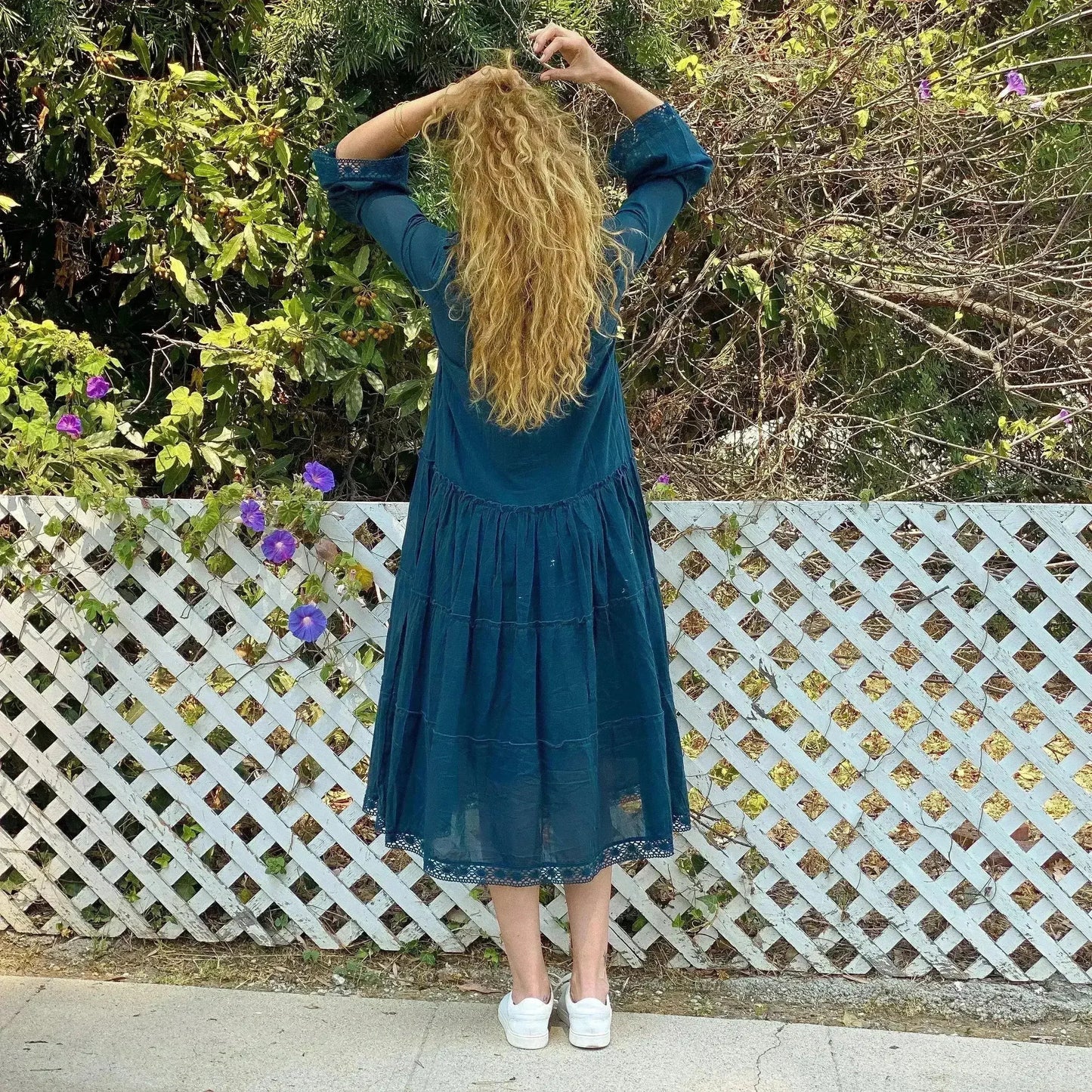 MIKA Cotton Maxi Dress - Petrol | Boho Peasant Style | Femstylo