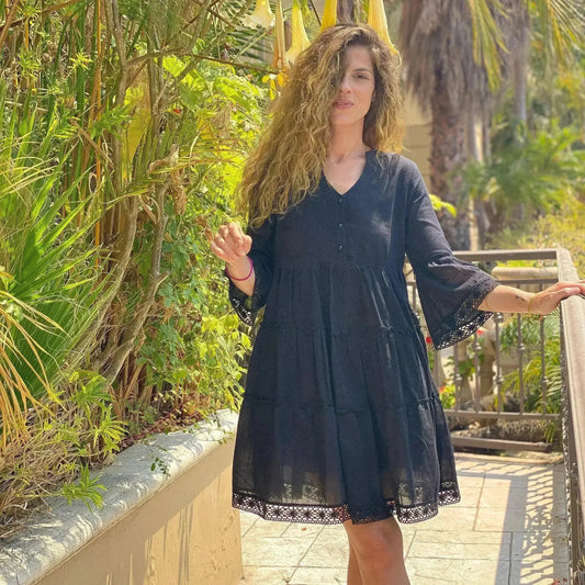 MIKA Black Mini Dress | Boho Peasant Style | Femstylo
