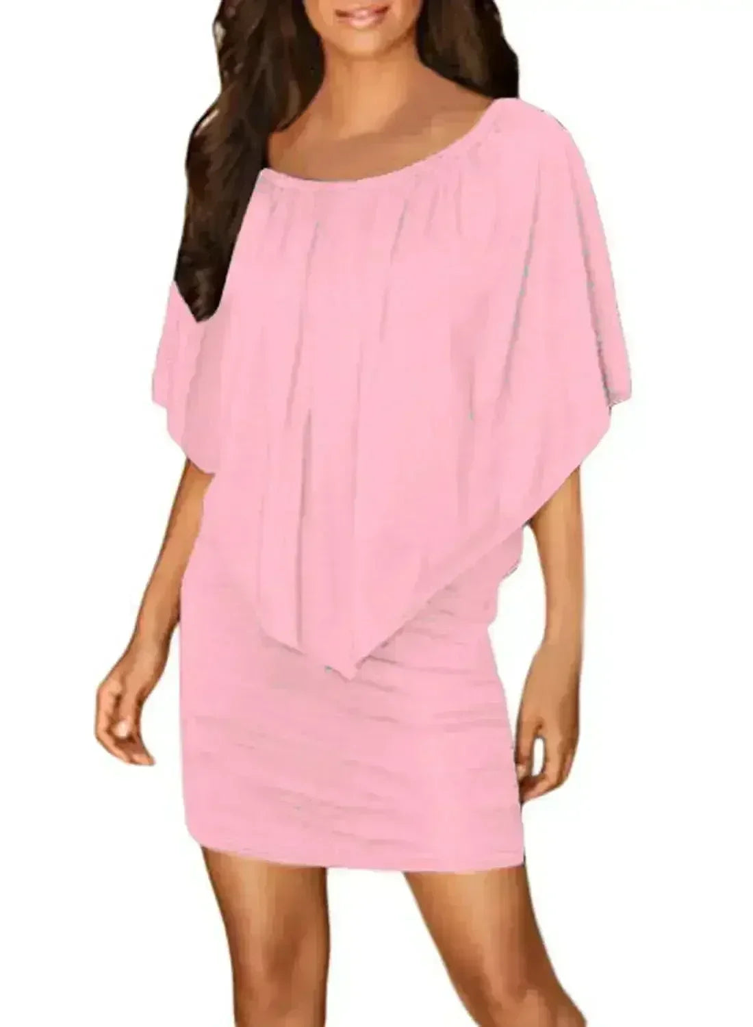 Pink Flounced Mini Dress | Multi-Way Shoulder Styles | Femstylo