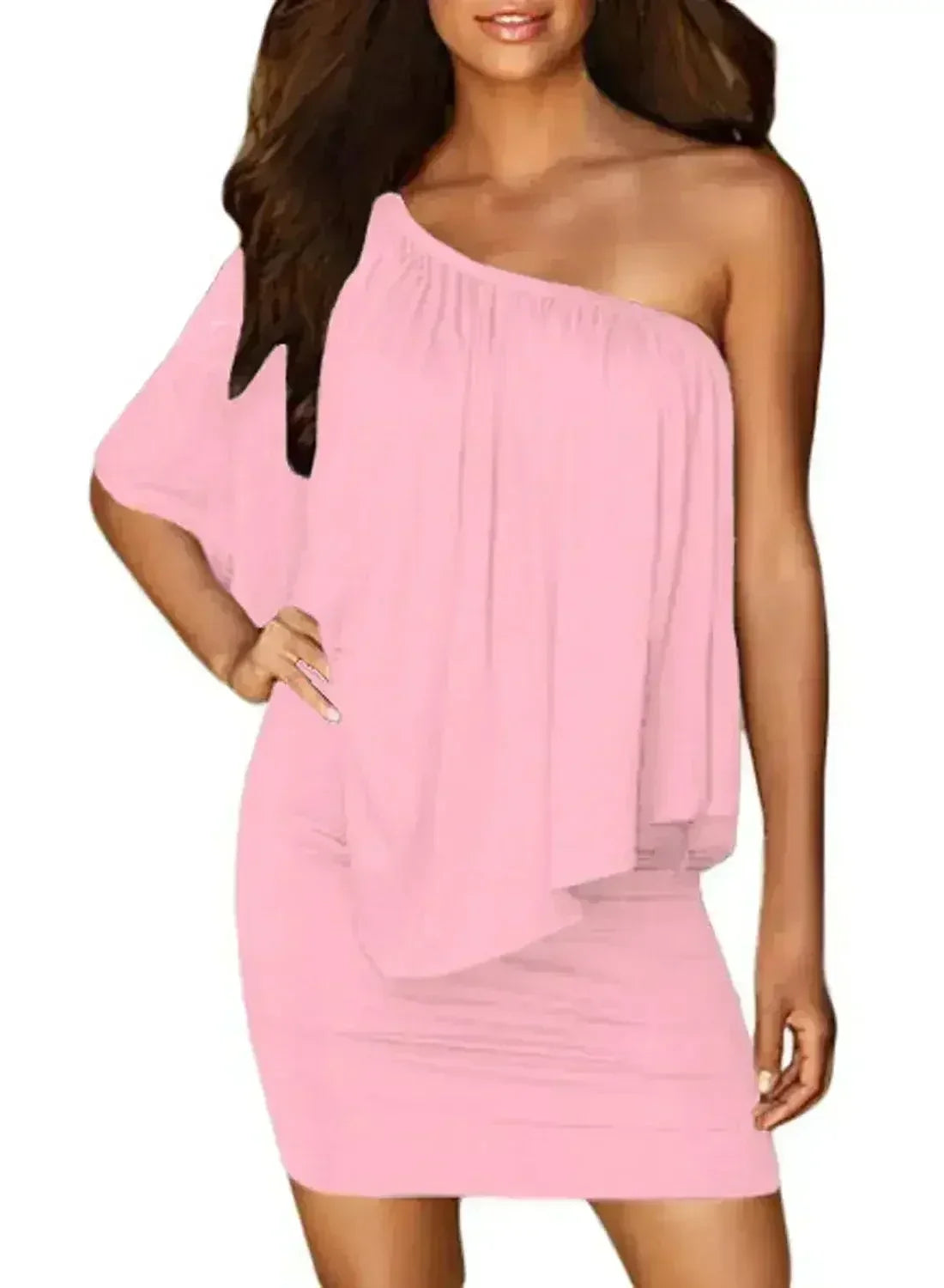 Pink Flounced Mini Dress | Multi-Way Shoulder Styles | Femstylo