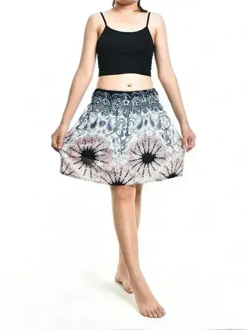 Bohotusk White Pink Inksplash Print Short Skirt SM to LXL