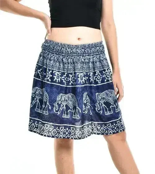 Bohotusk Blue Amboseli Elephant Print Short Skirt SM to LXL