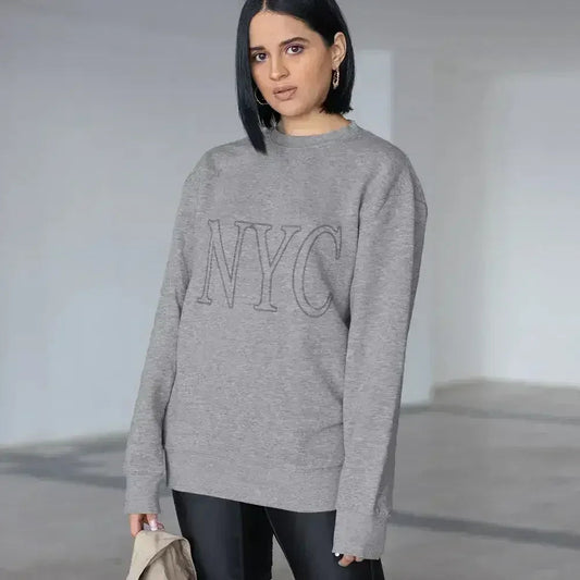 Oversized Logo NYC Grey Sweatshirt - Cotton Blend | Femstylo