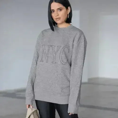 Oversized Logo NYC Grey Sweatshirt - Cotton Blend | Femstylo