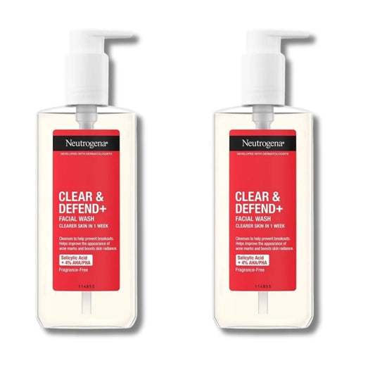 Neutrogena Clear & Defend+ Facial Wash with AHA/BHA/PHA 200ml / 6.8 fl oz 2 Pack