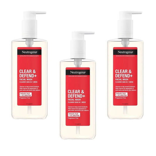Neutrogena Clear & Defend+ Facial Wash with AHA/BHA/PHA 200ml / 6.8 fl oz 3 Pack