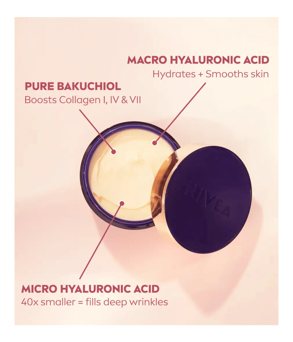 Nivea Cellular Expert Lift Pure Bakuchiol + HA Anti-Age Night Face Cream 50ml / 1.7 fl oz - 3 Pack