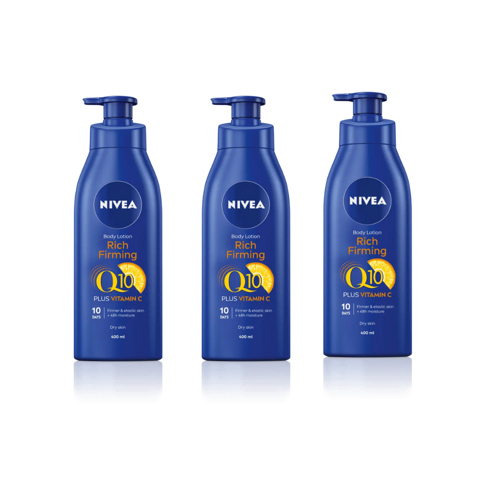 Nivea Q10 + Vitamin C Firming Body Lotion for Dry Skin 400ml / 13.5 fl oz - 3 Pack