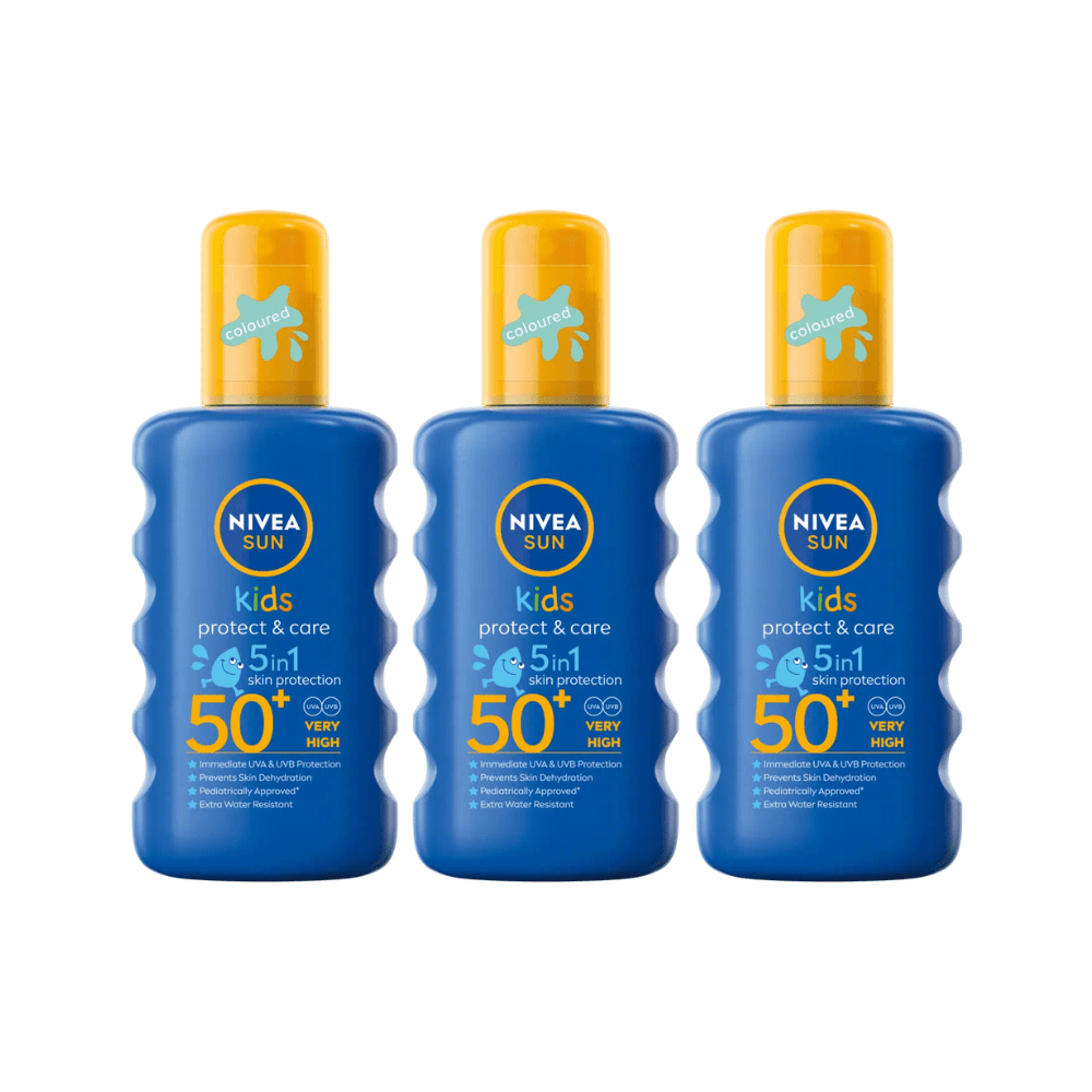 Spray solaire coloré Nivea Sun Kids Protect &amp; Care SPF 50+, 200 ml (lot de 3)