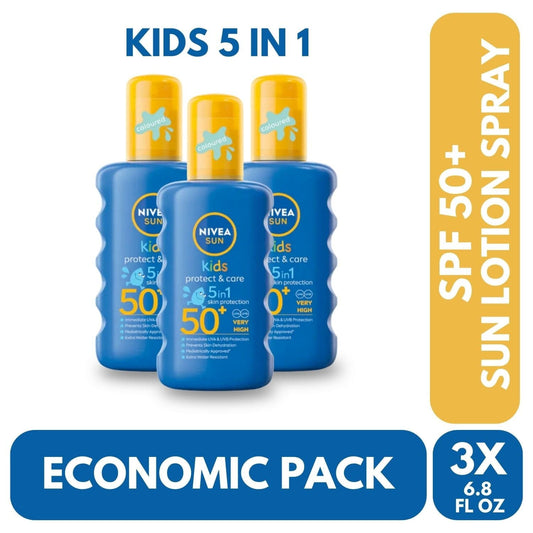 Spray solaire coloré Nivea Sun Kids Protect &amp; Care SPF 50+, 200 ml (lot de 3)