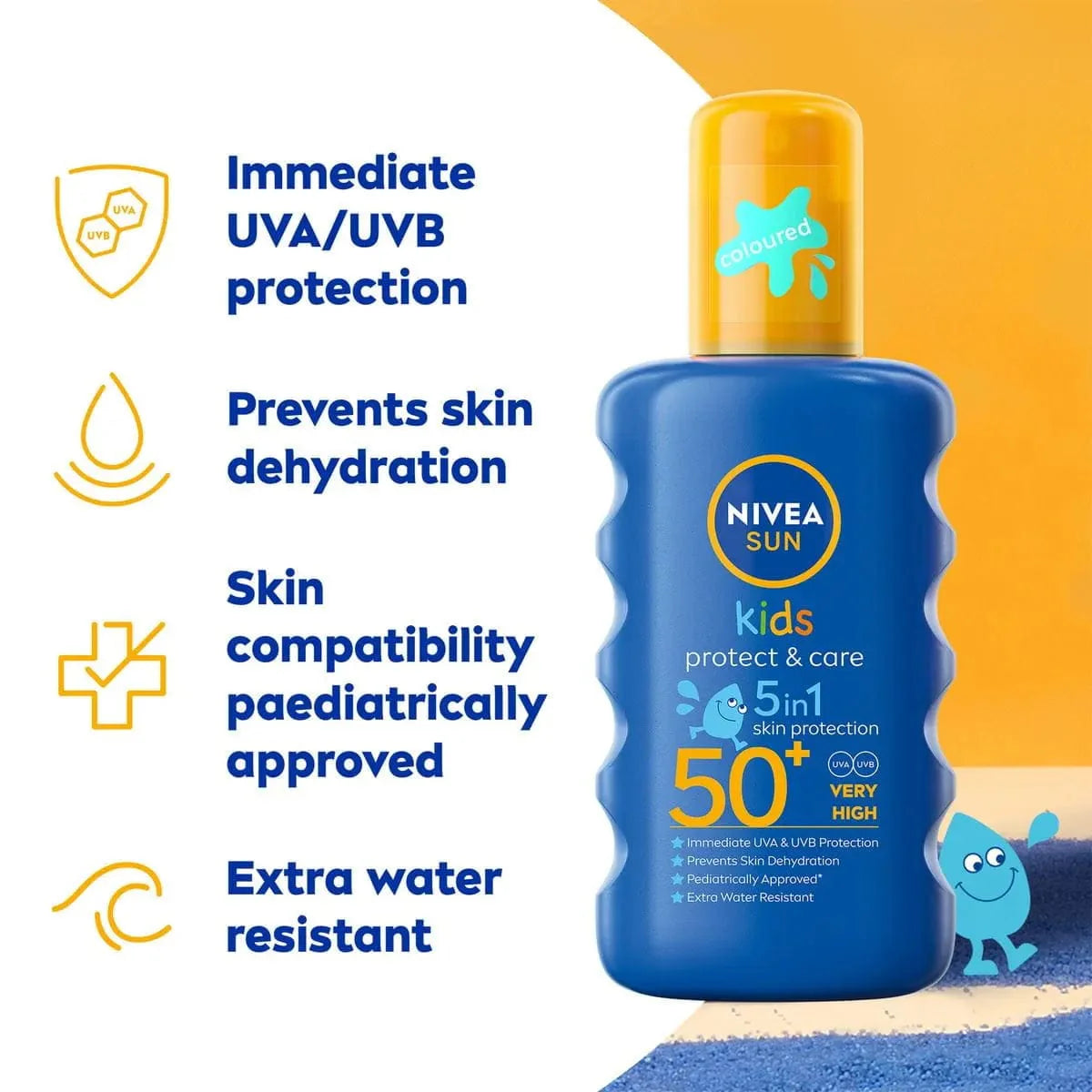 Spray solaire coloré Nivea Sun Kids Protect &amp; Care SPF 50+, 200 ml (lot de 3)