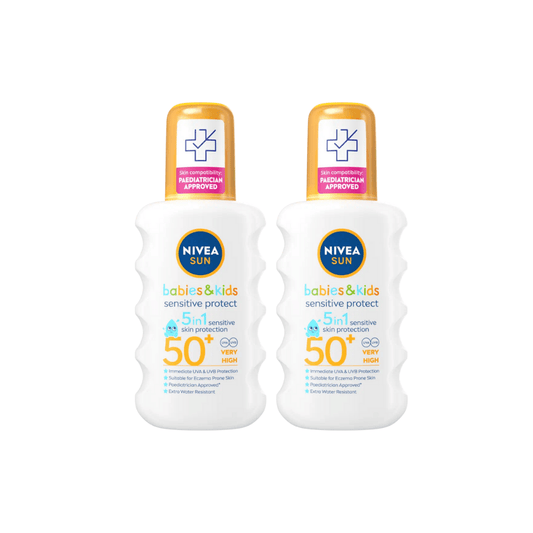Nivea Sun Kids Sensitive Protect SPF 50+ Sun Lotion Spray 200ml / 6.8 fl.oz - 2 Pack