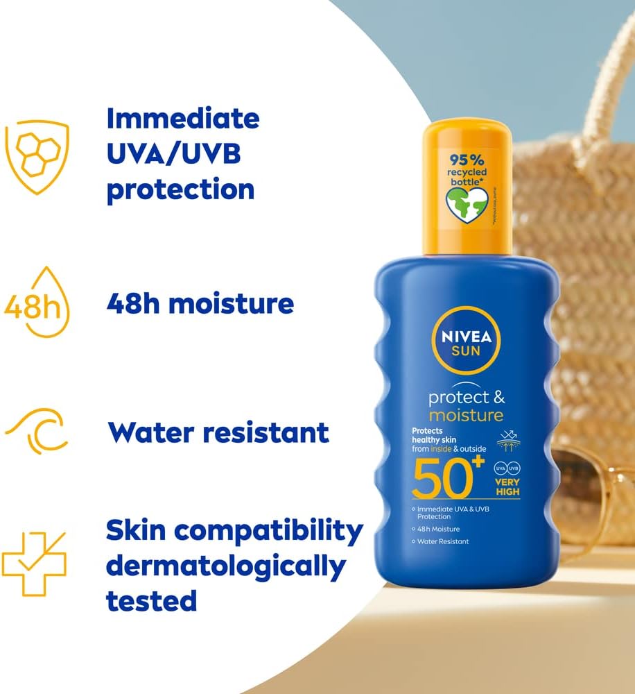 Nivea Sun Protect & Moisture Sun Cream Spray SPF50+ 200ml / 6.8 fl.oz - 2 Pack