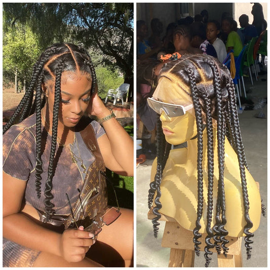 CoiLeray Jumbo Knotless Braid Wig (100% Full Lace Base) Black Color, Spiral End - Rae