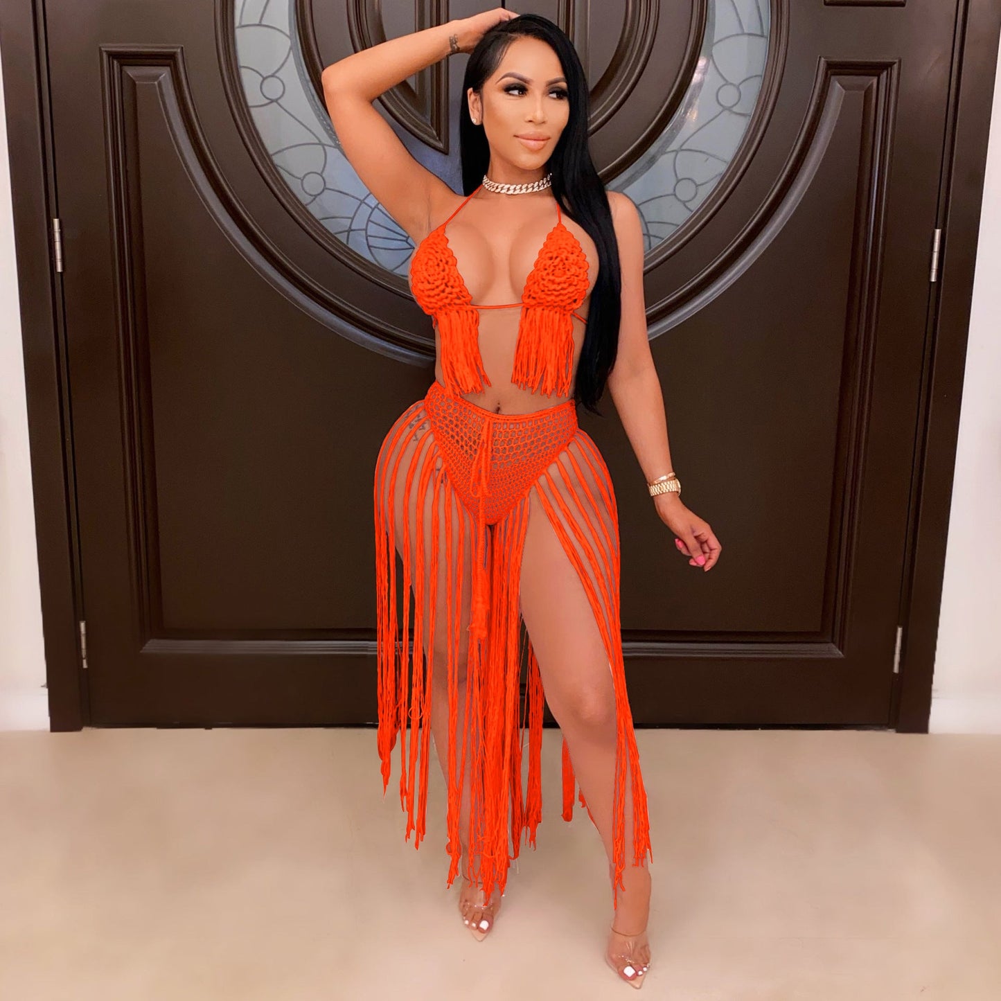 Women Clothing Sexy Hand Crocheted Floral Woven Ladies Beachwear Swimsuit Outfit