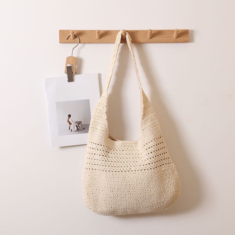 Idle Large Capacity Cotton Thread Woven Bag Hollow Out Cutout Shoulder Straw Bag Vacation Beach Bag Casual Women Bag