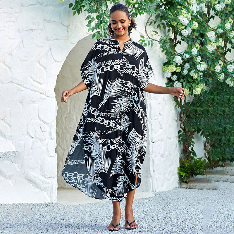 Rayon Breasted Shirt Beach Cover up Long Vacation Dress Swimsuit Outwear Blouse